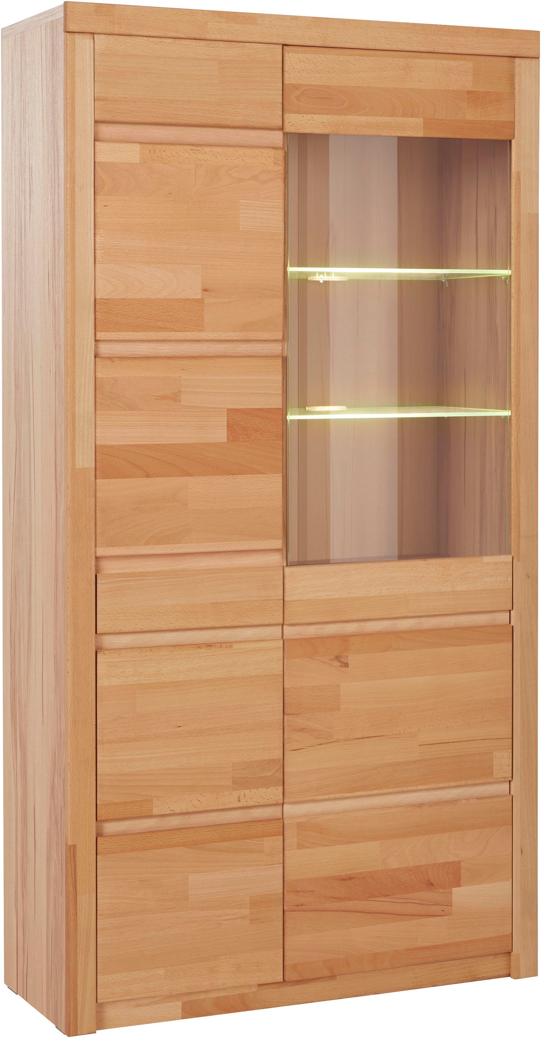 OTTO home Vitrine Silkeborg teilmassiv, schöne grifflose Optik