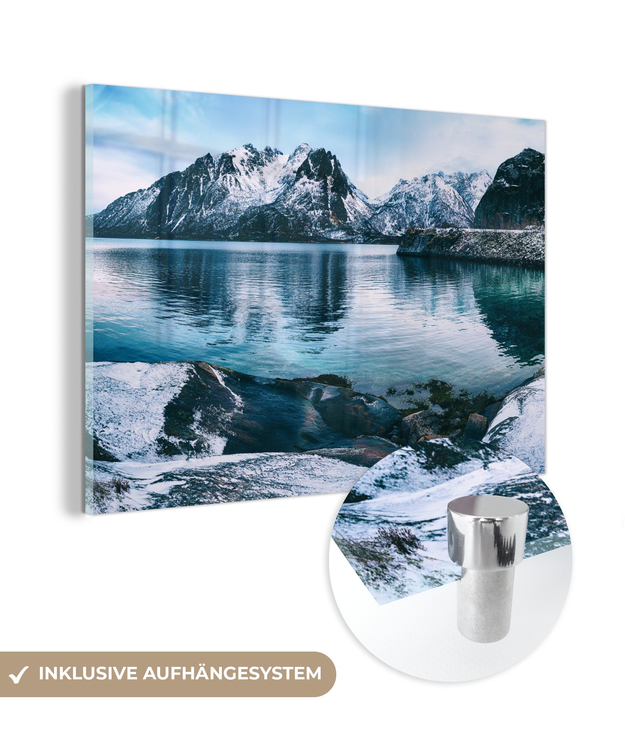 MuchoWow Acrylglasbild Winter - See - Schnee, (1 St), Acrylglasbilder Wohnzimmer & Schlafzimmer