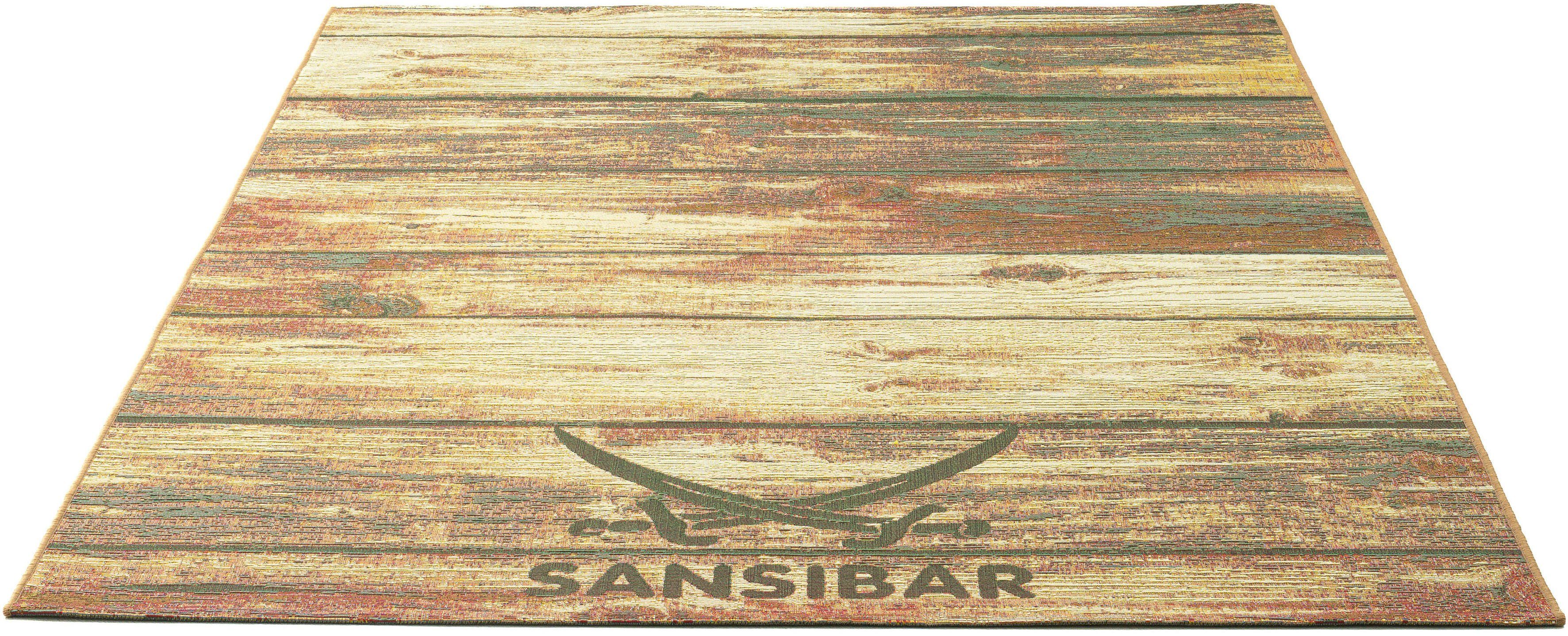 Sansibar Teppich Rantum Beach SA-029, rechteckig, Höhe: 5 mm, Flachgewebe, modernes Design, Motiv Holzdielen, In- & Outdoor geeignet