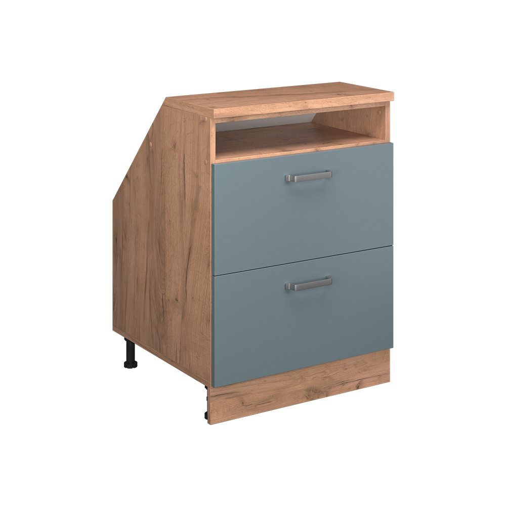 Vicco Kommode Rion, Blau-Grau/Goldkraft Eiche, 60 x 81.6 cm mit 2 Schubladen, Sch... (1 St)