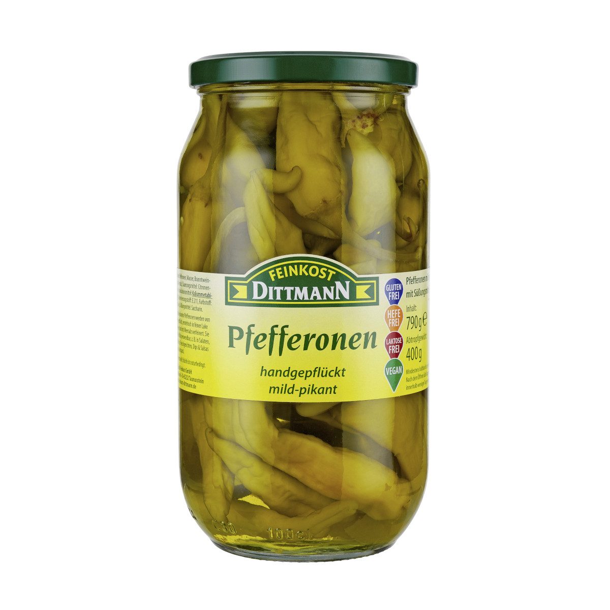 Feinkost Dittmann Gemüsekonserve, Dittmann Pfefferonen mild pikant mit einer knackige Konsistenz 90g