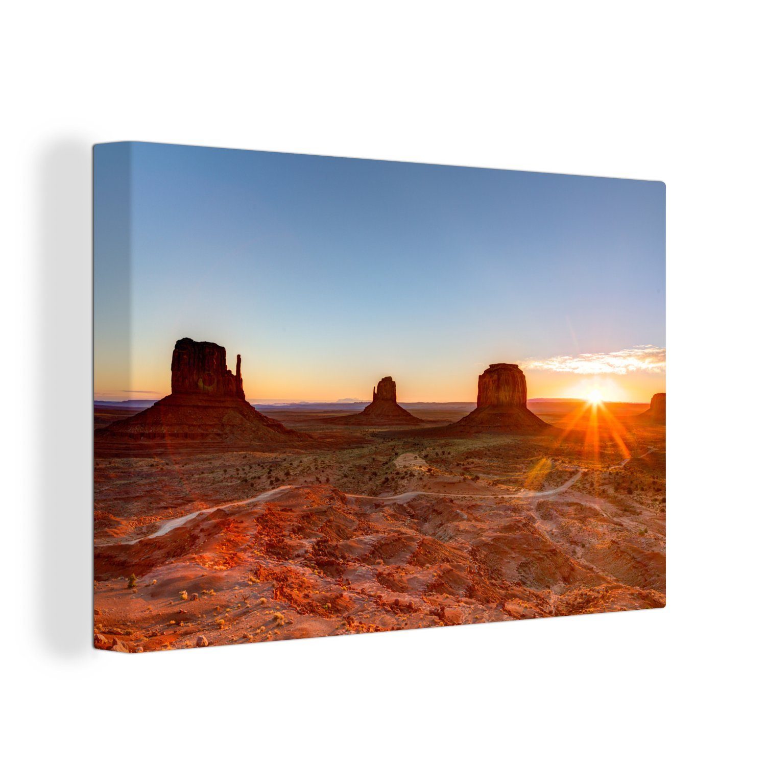 OneMillionCanvasses® Leinwandbild Sonnenaufgang im Monument Valley in Amerika, (1 St), Wandbild Leinwandbilder, Aufhängefertig, Wanddeko, 30x20 cm