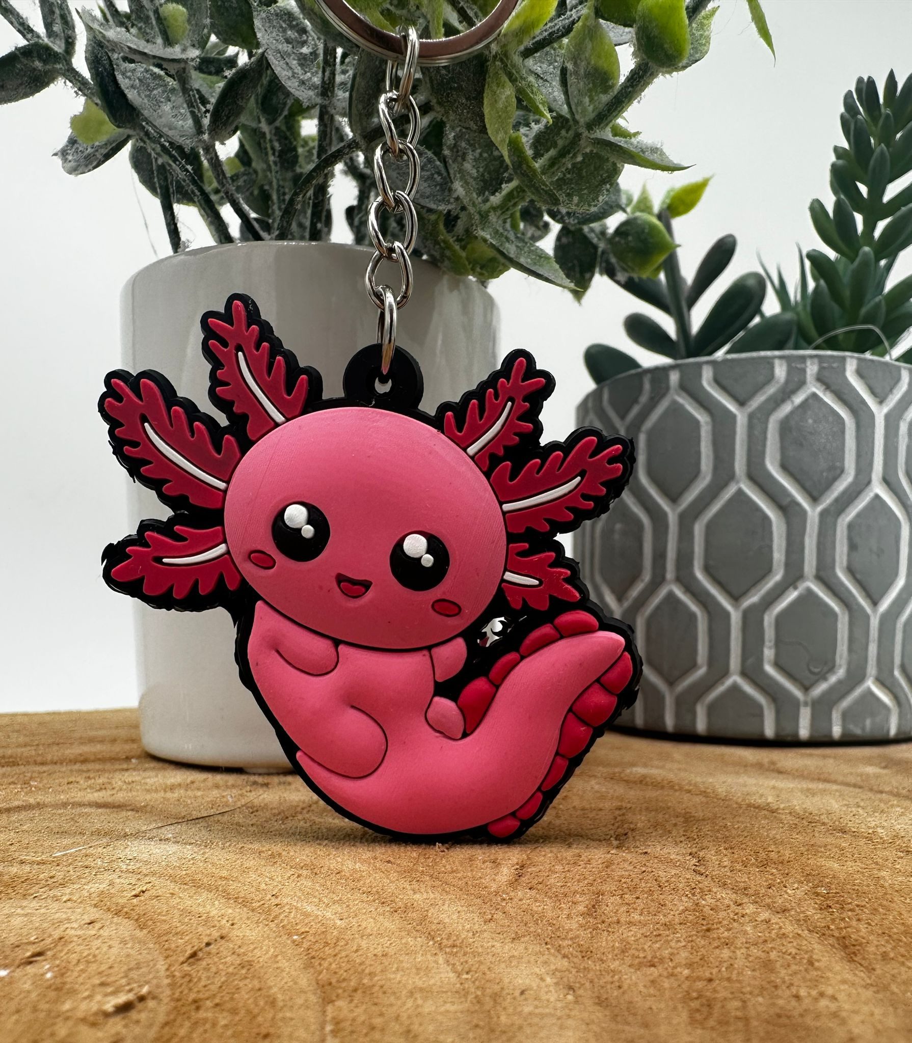 Kawaii Schlüsselanhänger Schlüsselanhänger Kawaii Kuties 6 cm Axolotl pink (1-tlg), Schlüsselanhänger Haustierschlüsselanhänger Geschenk Hund Frau Herren