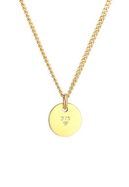 Elli Premium Kette mit Anhänger Plättchen Coin Münze Basic 375 Gelbgold