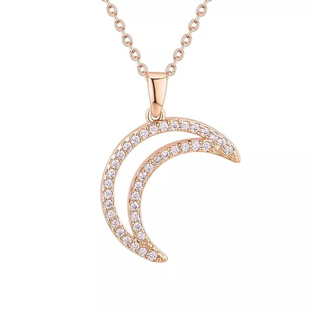 LÖB Kette mit Anhänger Halskette Mond Anhänger Zirkonia Strass Stein Gold, Damen Halbmond Kette Vergoldet Glitzer Kristall Steinchen Freundschaft Geschenke für Frauen Freundin Mama zum Valentinstag Geburtstag