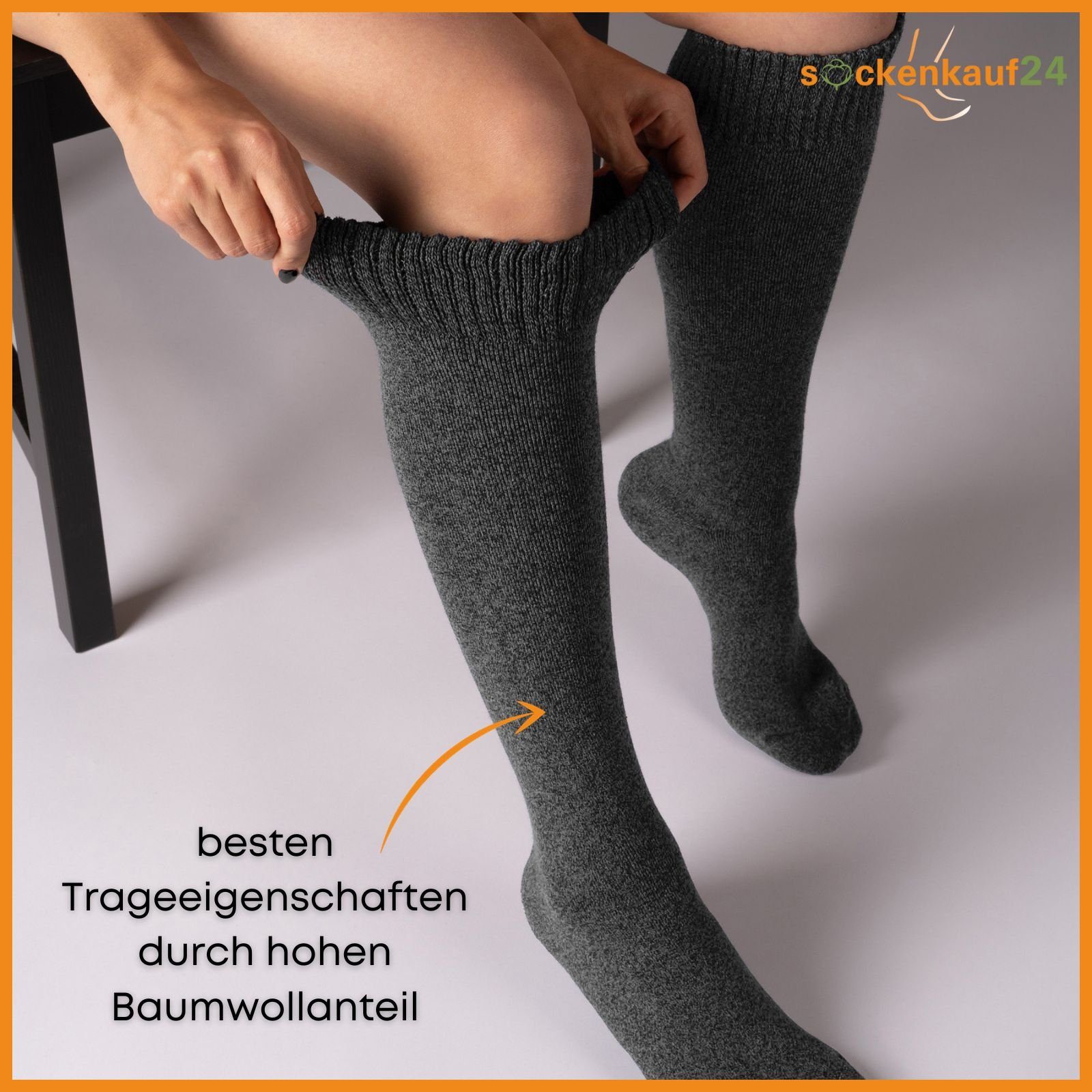 sockenkauf24 Kniestrümpfe 4 Paar Herren Thermostrümpfe mit Innenfrottee Winterstrümpfe 22350 (Anthrazit/Schwarz, 39-42)