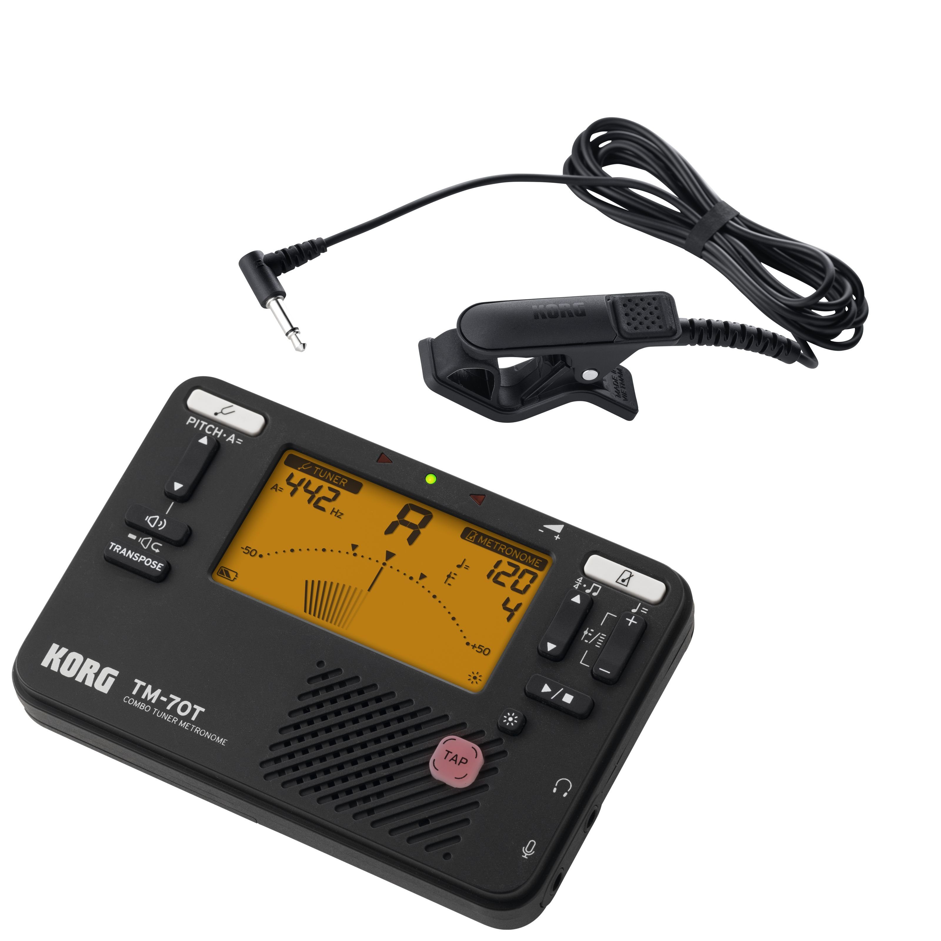 Korg Stimmgerät, TM-70T C BK Combo Tuner Metronome + Contact Microphone -