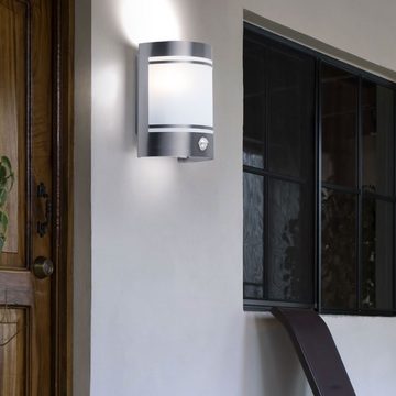 etc-shop Außen-Wandleuchte, Leuchtmittel nicht inklusive, Außen Wand Leuchte Sensor Edelstahl Glas 1-flammig Terrasse E27
