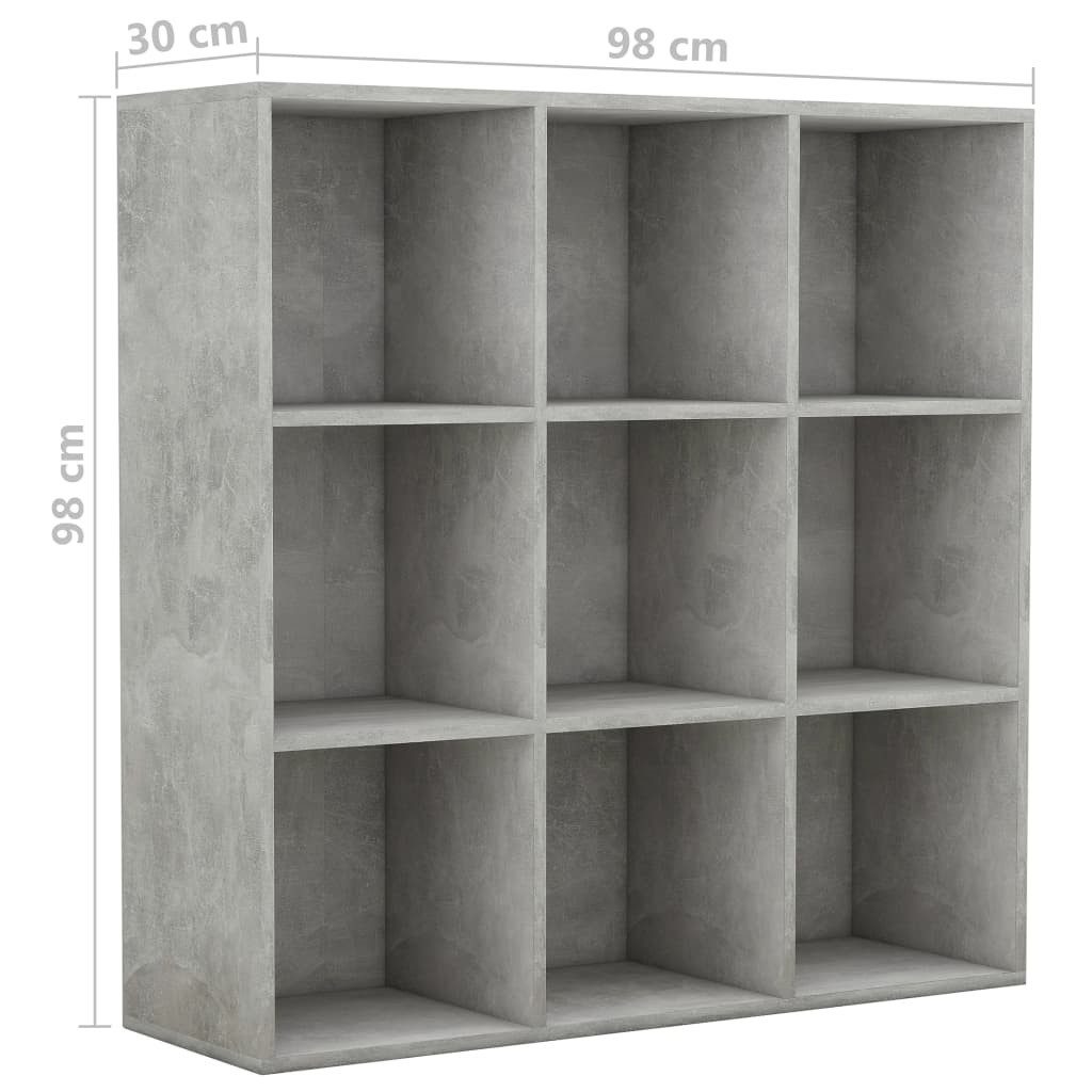 vidaXL Bücherregal NA Bücherregal Betongrau 98x30x98 cm Spanplatte