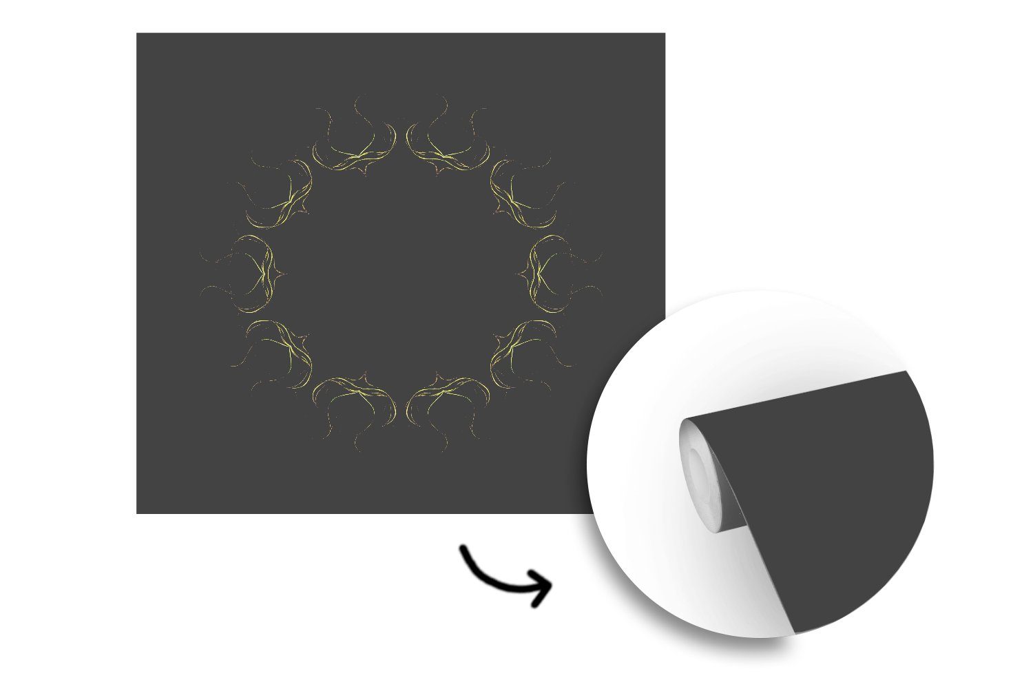 (5 Ein Kreis Matt, St), Luftpflanzen Wohnzimmer Wandtapete aus Fototapete oder bedruckt, auf mehreren für Hintergrund, schwarzem Schlafzimmer, MuchoWow Tapete Vinyl
