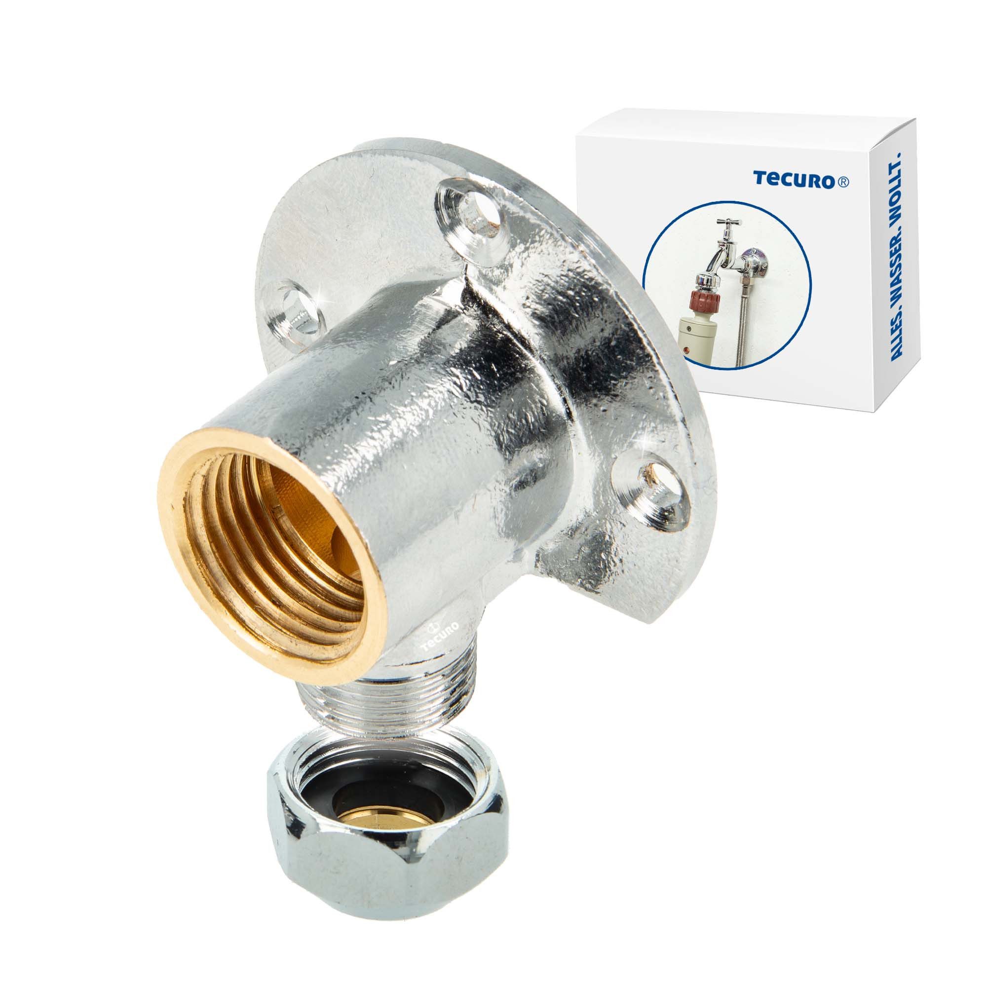 tecuro Gewindefitting Wandscheibe mit Innengewinde Rp 1/2 Zoll x 3/8 Zoll mit Ø 10 mm