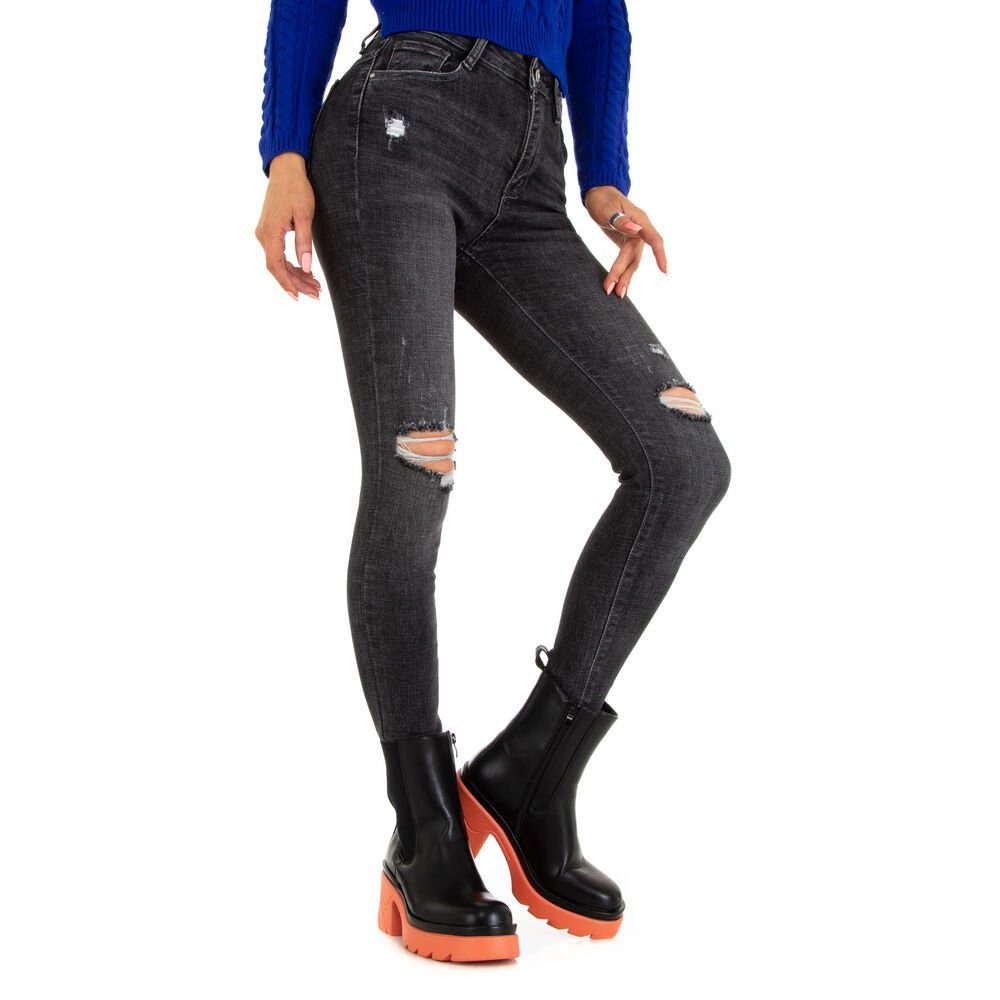 in Damen Schwarz Ital-Design Destroyed-Look Stretch Skinny Skinny-fit-Jeans Jeans Freizeit