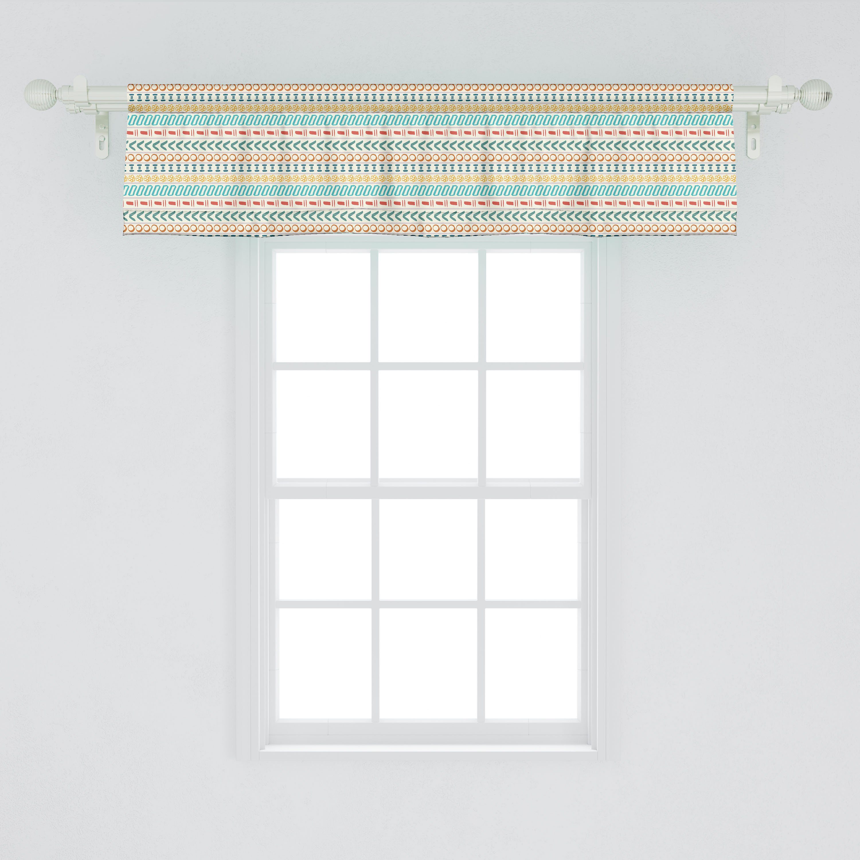 Scheibengardine Vorhang Volant Boho Stangentasche, Küche Dekor Kunst Schlafzimmer Abakuhaus, Motiv für gestreiftes Ethnisch mit Microfaser