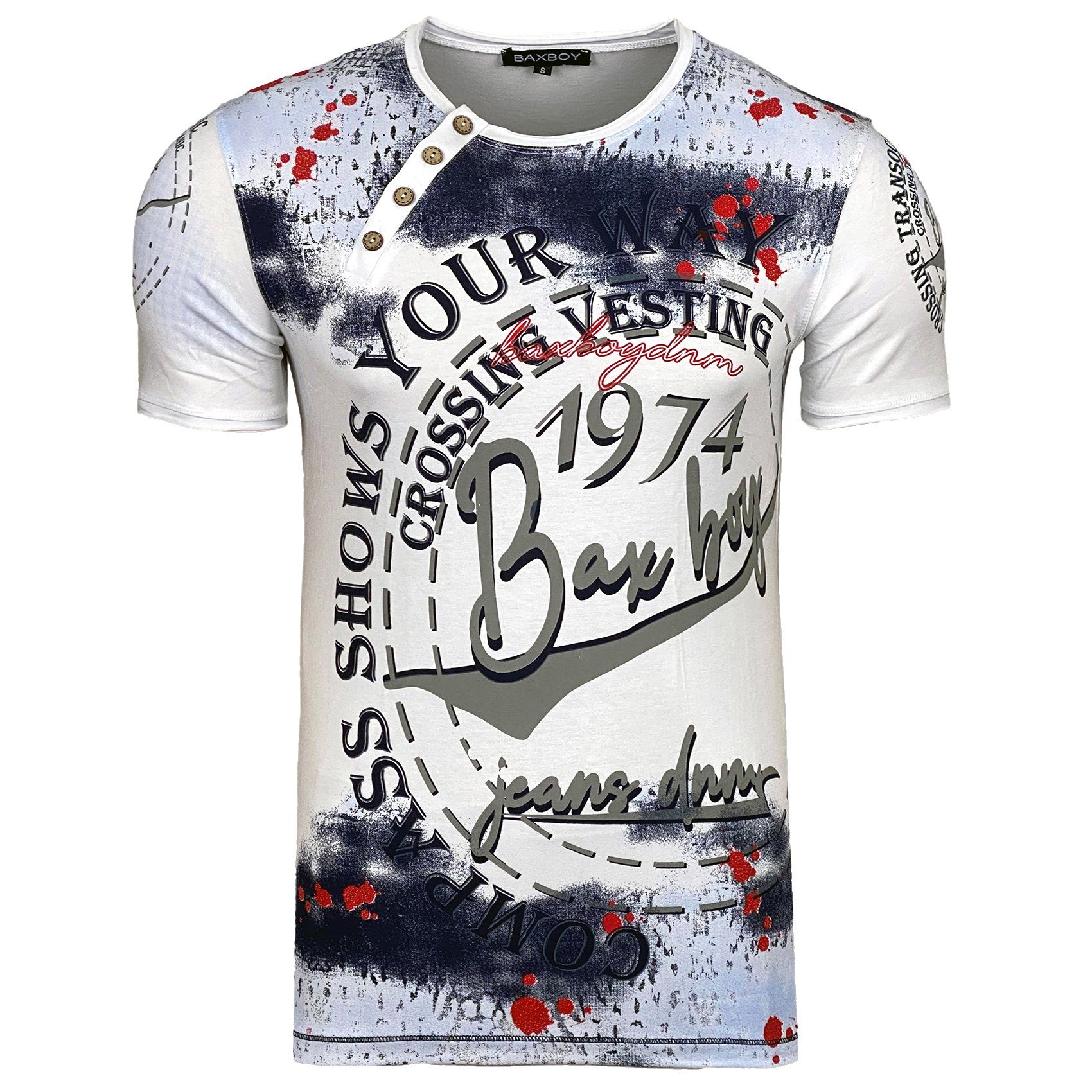 Baxboy T-Shirt Baxboy Herren Verwaschen Vintage Used Look Rundhals T-Shirt günstig online kaufen