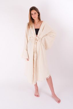 Seidenmädchen Kimono Kimono JUIST aus 100% Baumwoll-Musselin 4-lagig, Wadenlang, 100% Baumwolle, Kimono-Kragen, Gürtel, nicht gebleicht, ungefärbt, natur Baumwolle