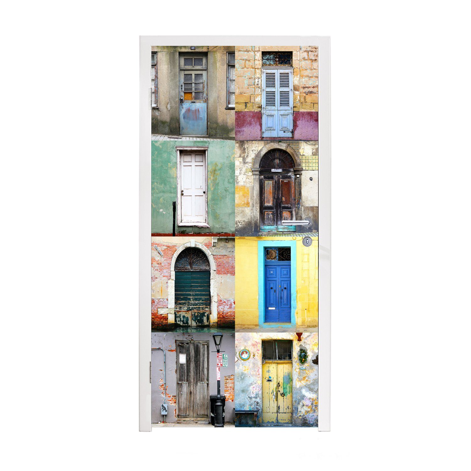 MuchoWow Türtapete Türen - Regenbogen - Architektur - Collage, Matt, bedruckt, (1 St), Fototapete für Tür, Türaufkleber, 75x205 cm