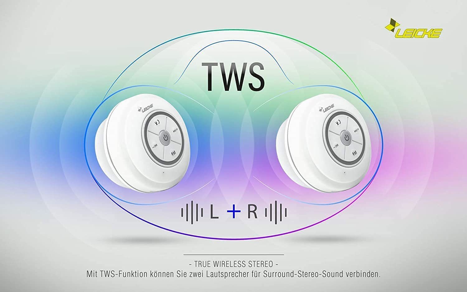 Leicke Bluetooth Duschlautsprecher,Bluetooth Lautsprecher Shower mit Saugnapf Bluetooth-Lautsprecher (Bluetooth, 5 W, Kleiner tragbarer Wireless Speaker für Badezimmer, Strand, Sauna usw)