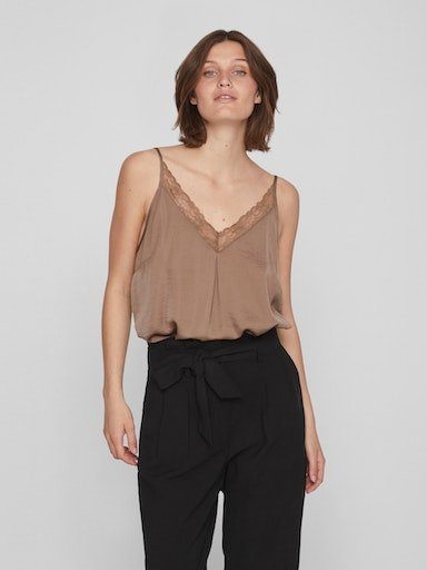 NOOS Lentil SINGLET- Spaghettitop Vila LACE V-NECK VICAVA Brown