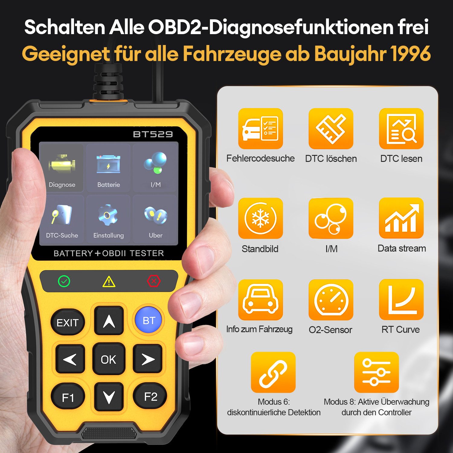 CkeyiN OBD2-Diagnosegerät BT529 Auto Scanner Auslesegerät Motor Fehlercodeleser Batterietest, mit Echtzeitdaten Bluetooth Verbindung für iOS Android System – Bild 4 von 5