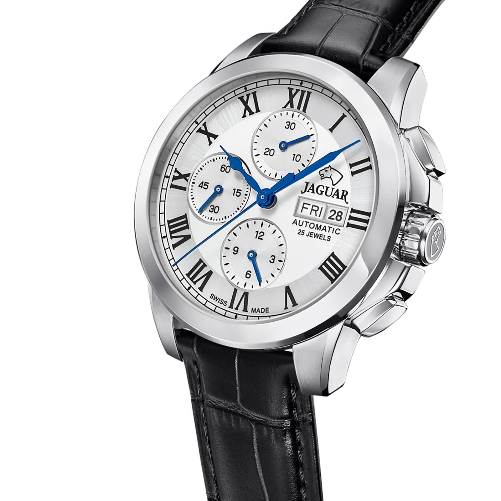 JAGUAR Automatikuhr Jaguar Herrenuhr Leder schwarz Jaguar Le, (Chronograph), Herren Armbanduhr rund, Lederarmband schwarz
