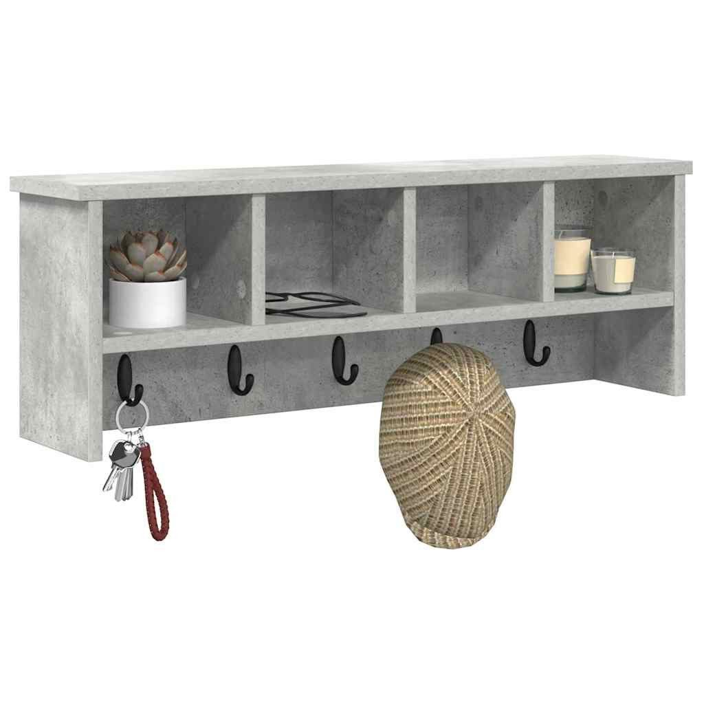 furnicato Garderobenständer Wandgarderobe mit 3 Regalen 75 x 16 x 26 cm Beton Grau, Garderobenständer mit 3 Ablagen und Haken für deinen Flurbereich
