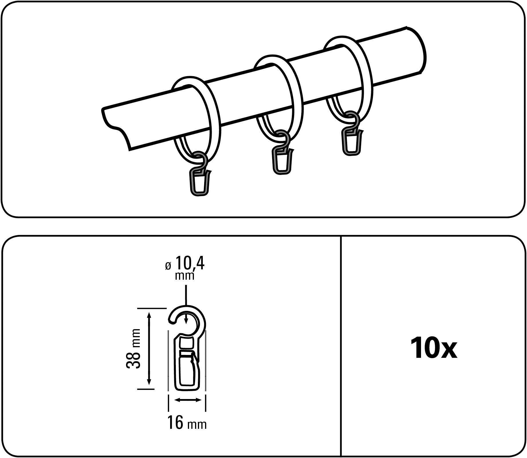 GARDINIA Faltenclip Faltenlegehaken Öse Ø 10 mm, (10-St), Serie Gardinenstangen-Set Lugano Classic Ø 28 mm