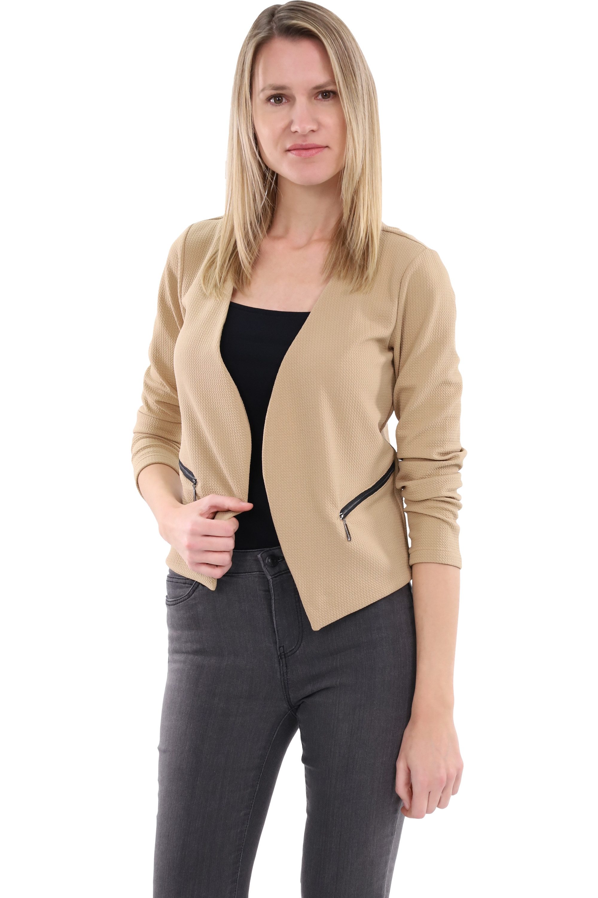 malito more than fashion Jackenblazer malito Damen Blazer ohne Kragen, Sakko im Basic Look, Kurzjacke mit Sweatblazer im Basic-Look