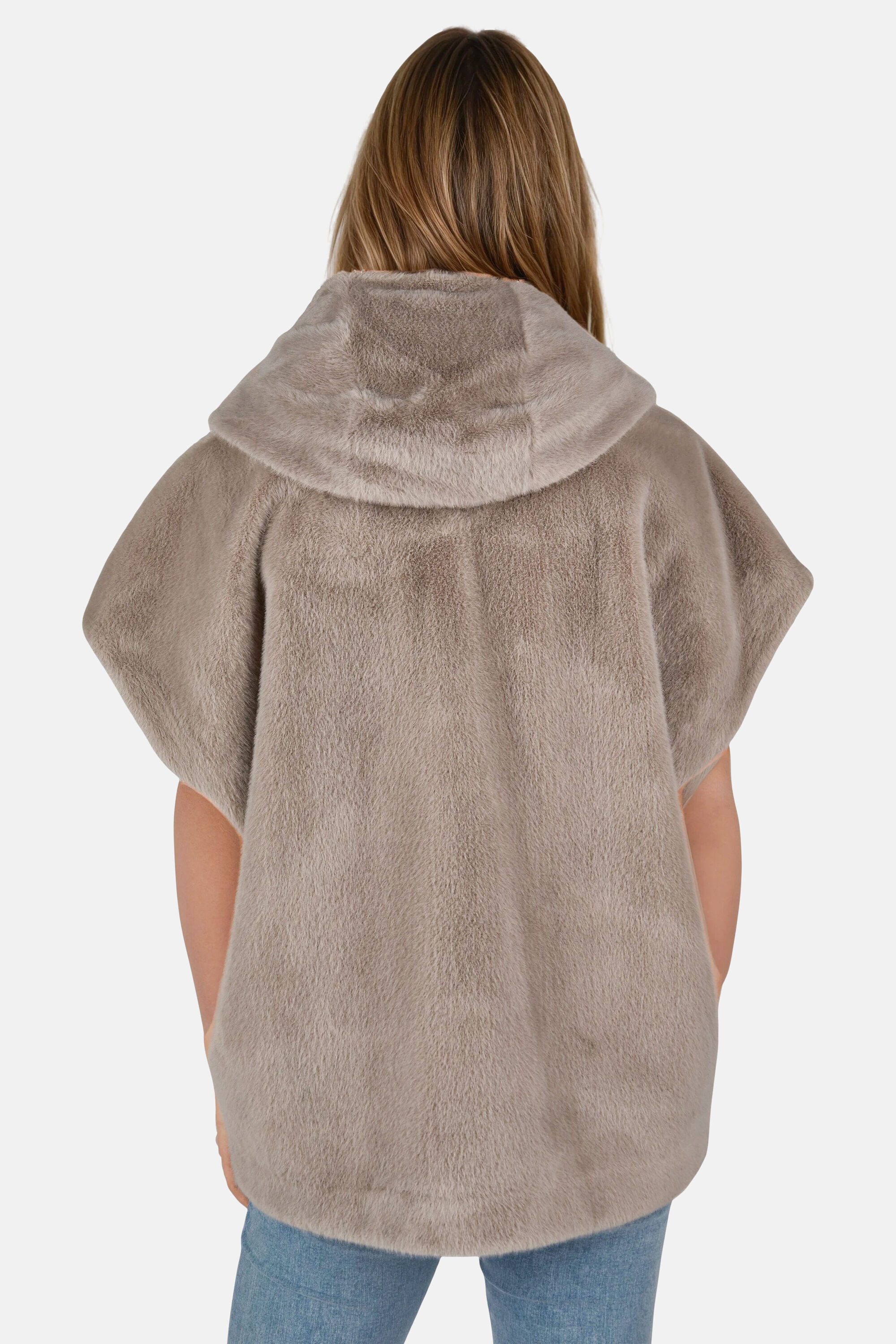 White Label Fellimitatweste mit Kapuze