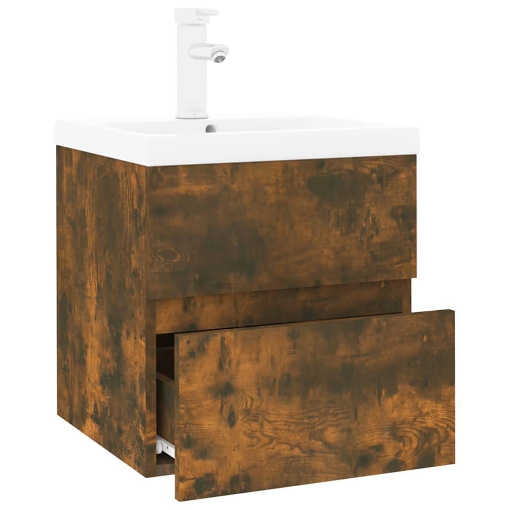 Waschbeckenschrank Holzwerkstoff mit Räuchereiche vidaXL (1-St) Einbaubecken Badezimmerspiegelschrank