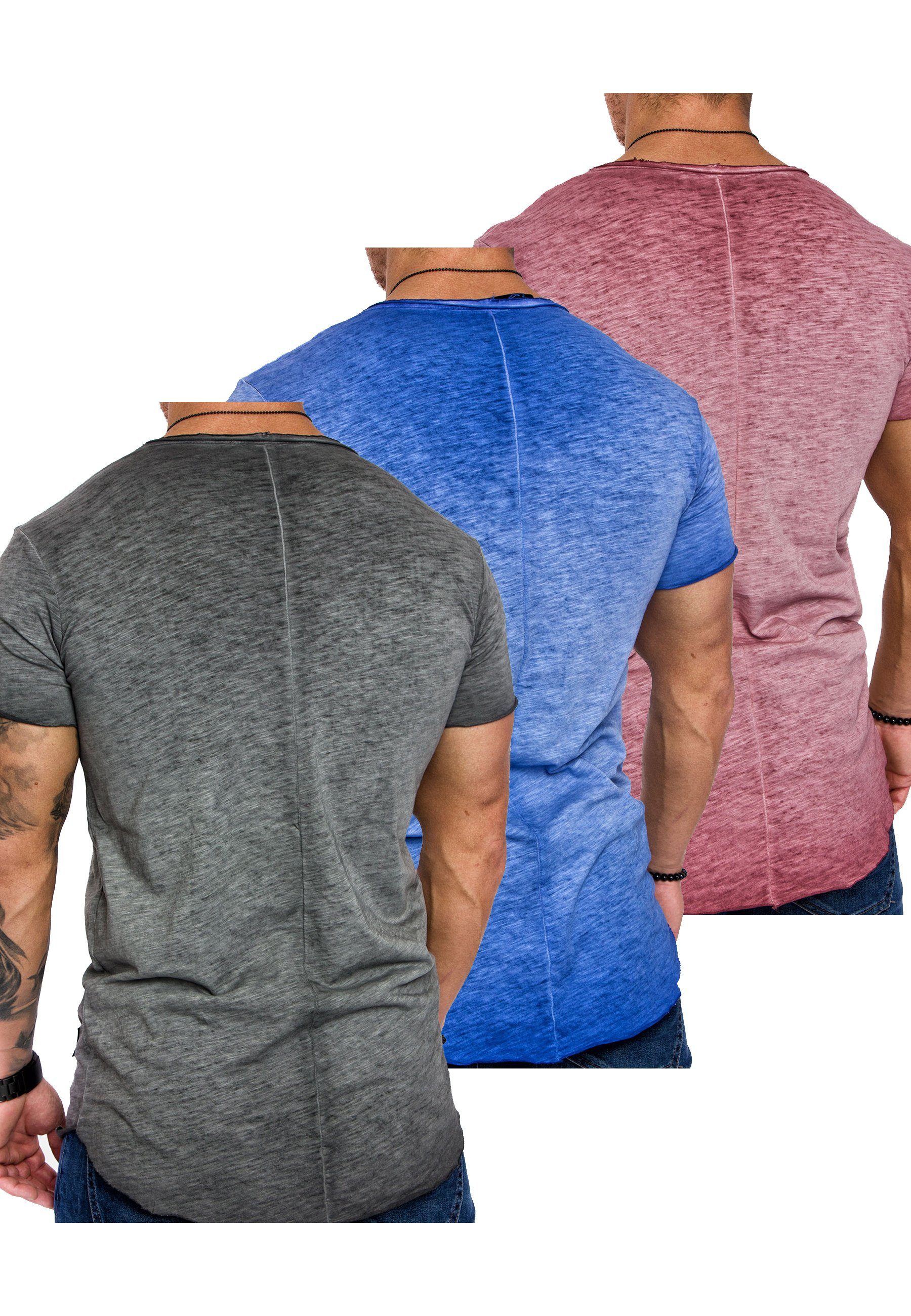 Amaci&Sons (3er-Pack) NYC (Bordeaux Oversize Anthrazit) 3er-Pack Blau V-Ausschnitt Herren Herren T-Shirt 3. mit T-Shirt Basic T-Shirts + +
