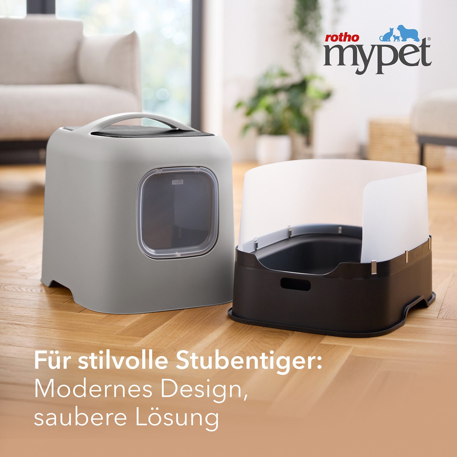 ROTHO Katzentoilette Katzentoilette mit Haube für saubere und hygienische Nutzung, Katzentoilette ideal für geruchsarme Nutzung