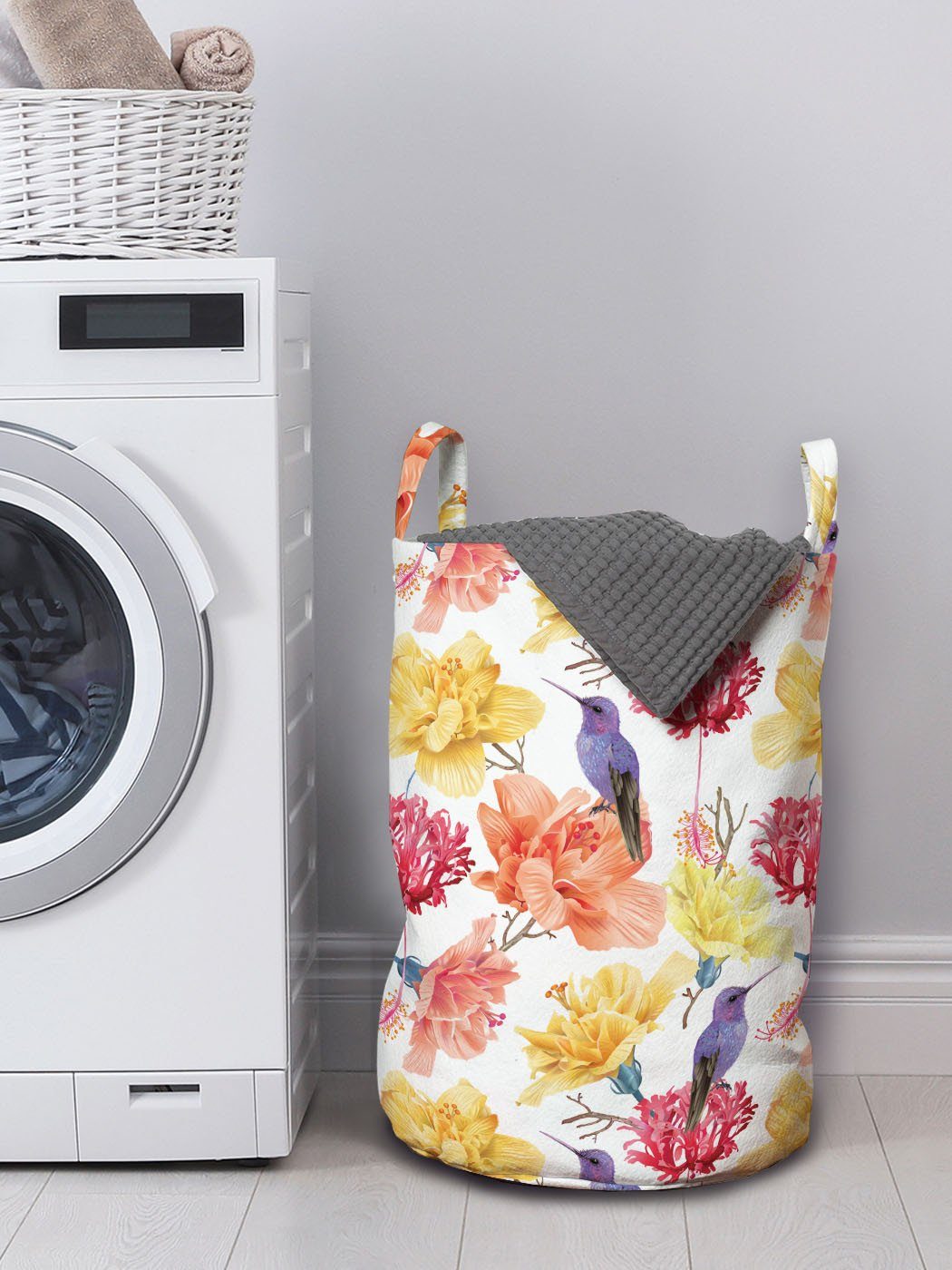 Kolibri Kordelzugverschluss Bloom Abakuhaus Griffen Waschsalons, mit und Wäschekorb Jahrgang Art für Wäschesäckchen