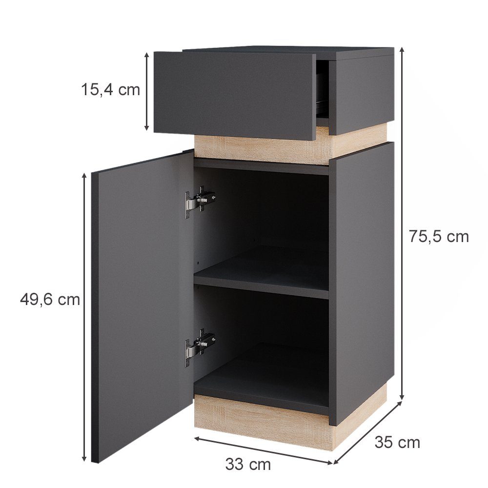 Vicco Midischrank Gloria, Anthrazit/Sonoma, 33 x 75.5 cm mit Tür und Schublade (1-St)