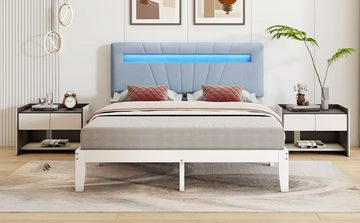 Dedom Bett Holzbett,Jugendbett,Erwachsenenbett,Kieferrahmen,weiß (140x200cm), LED-Streifen in 7 Farben erhältlich