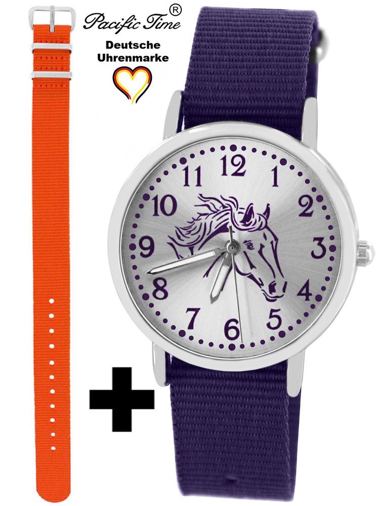 Pacific Time Quarzuhr Set Kinder Armbanduhr Pferd violett Wechselarmband, Mix und Match Design - Gratis Versand orange und violett