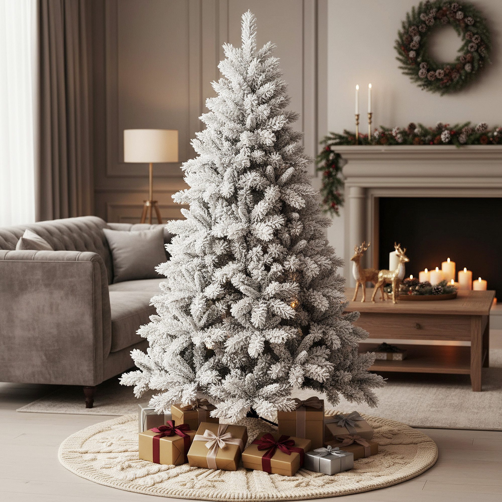 Arnusa Künstlicher Weihnachtsbaum mit Schnee Effekt inl. Aufbewahrungstasche und Metallständer, Edeltanne, klappbar wie echt