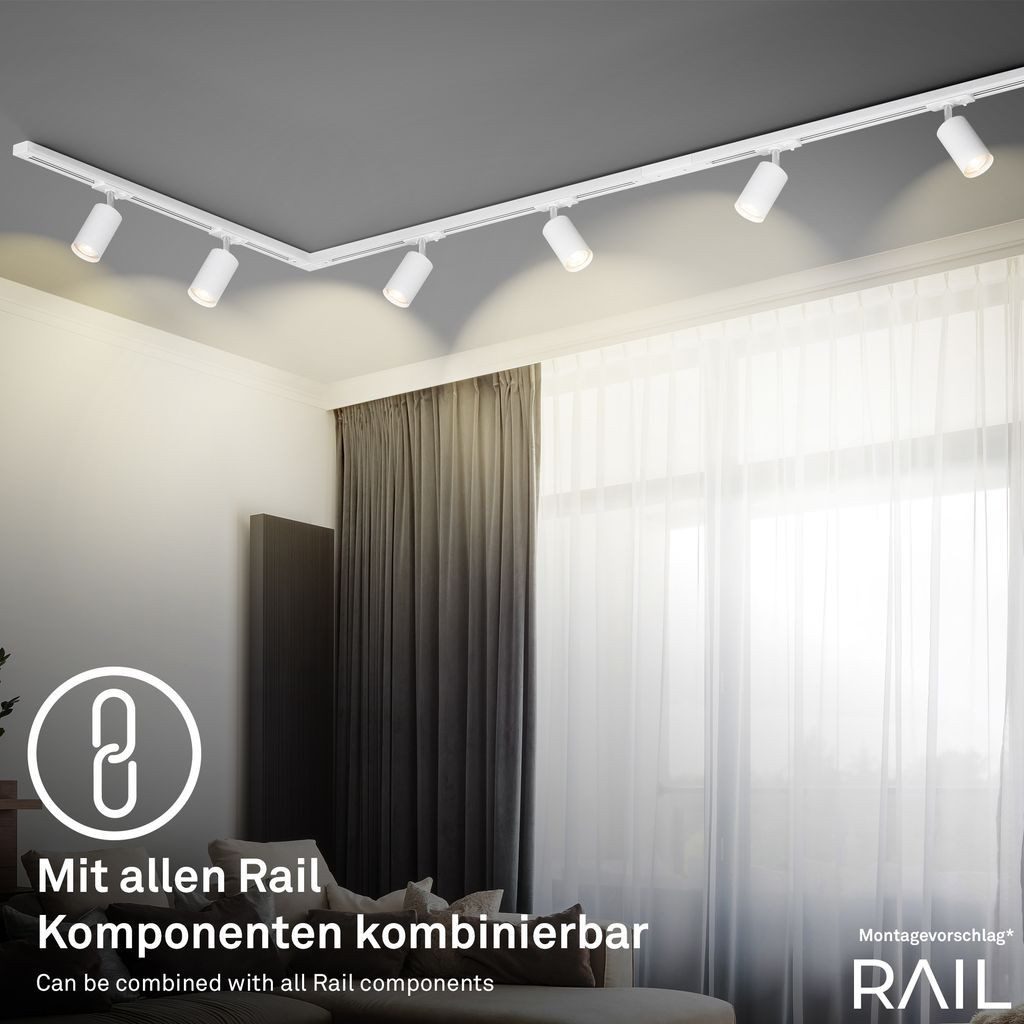 Briloner Leuchten LED Deckenleuchte 8011066B, LED wechselbar, 2700K - Extra-Warmweiß, Schienensystem Rail 3 m Weiß max. 9W Decke Wohnzimmer Büro Küche Flur