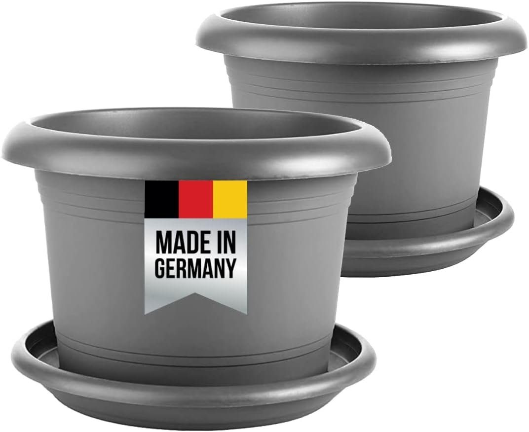 2friends Кашпо 2er Set Квіткові горщики mit Untersetzer Durchmesser 30 cm, Übertopf Pflanztopf Rundtopf, Anthrazit