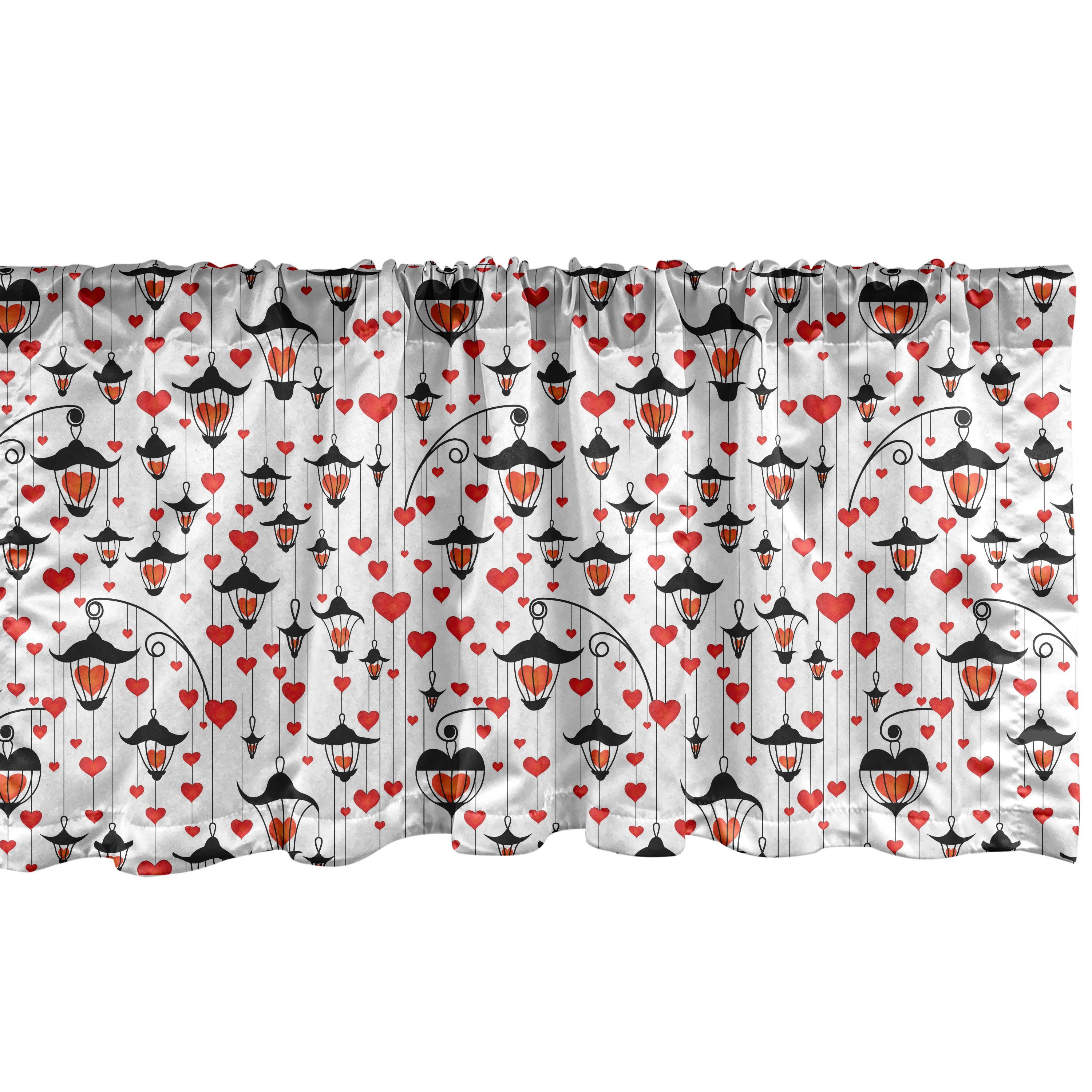 Scheibengardine Vorhang Volant für und Stangentasche, mit Laternen Valentines Küche Herzen Dekor Microfaser, Schlafzimmer Abakuhaus