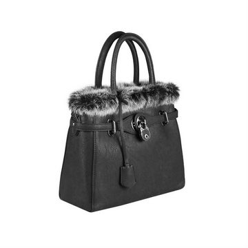 ITALYSHOP24 Shopper Damen Tasche Schultertasche Umhängetasche, mit Kanninchenfell, 1 RV-Fach auf der Rückseite