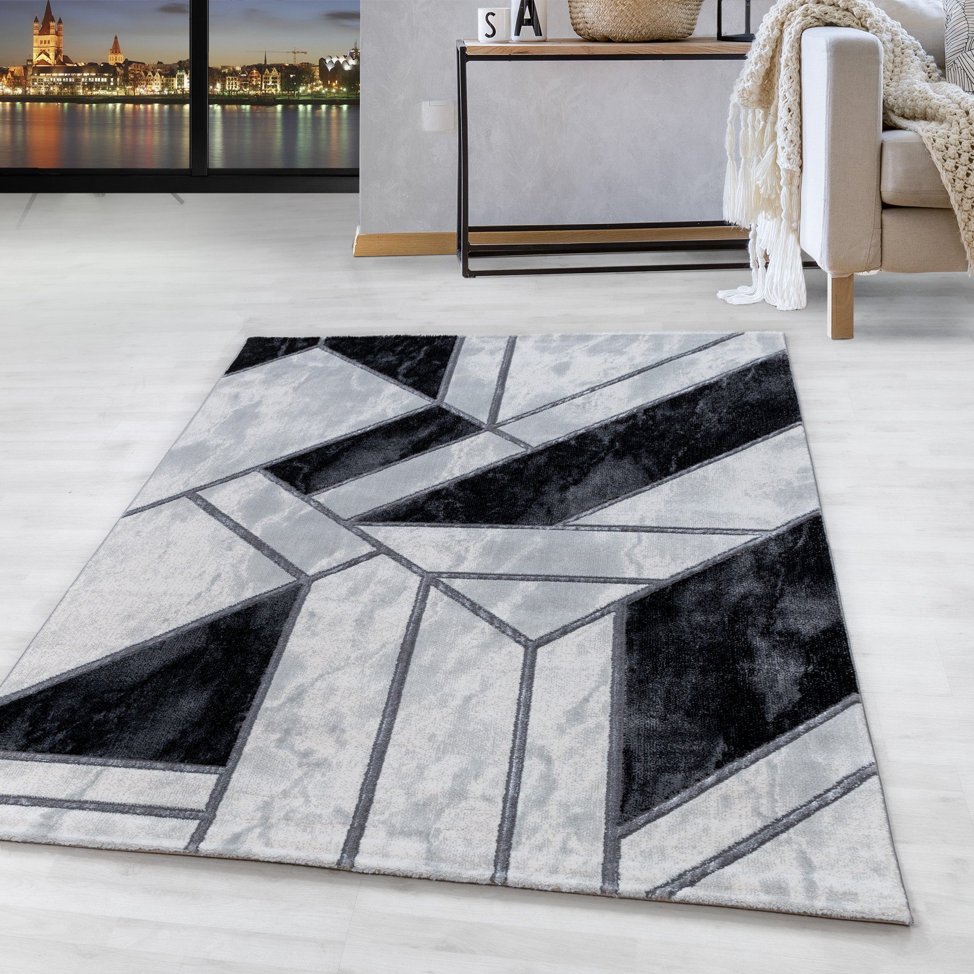 Designteppich Marmor Design, HomebyHome, Läufer, Höhe: 12 mm, Kurzflor Teppich Wohnzimmer Marmor Design Skandinavische Stil