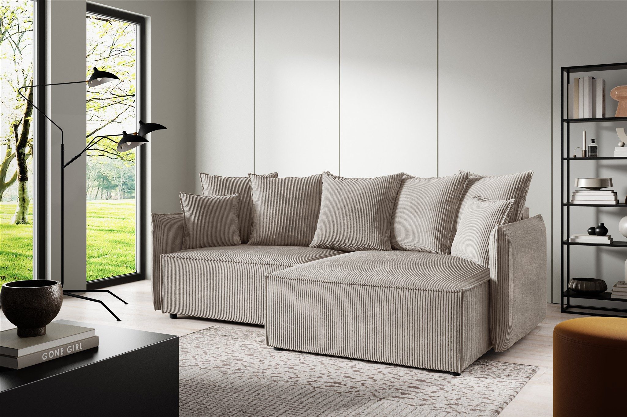 Fun Möbel Ecksofa Schlafsofa Sofa MINEA mit Ottomane in Stoff, Rundumbezug