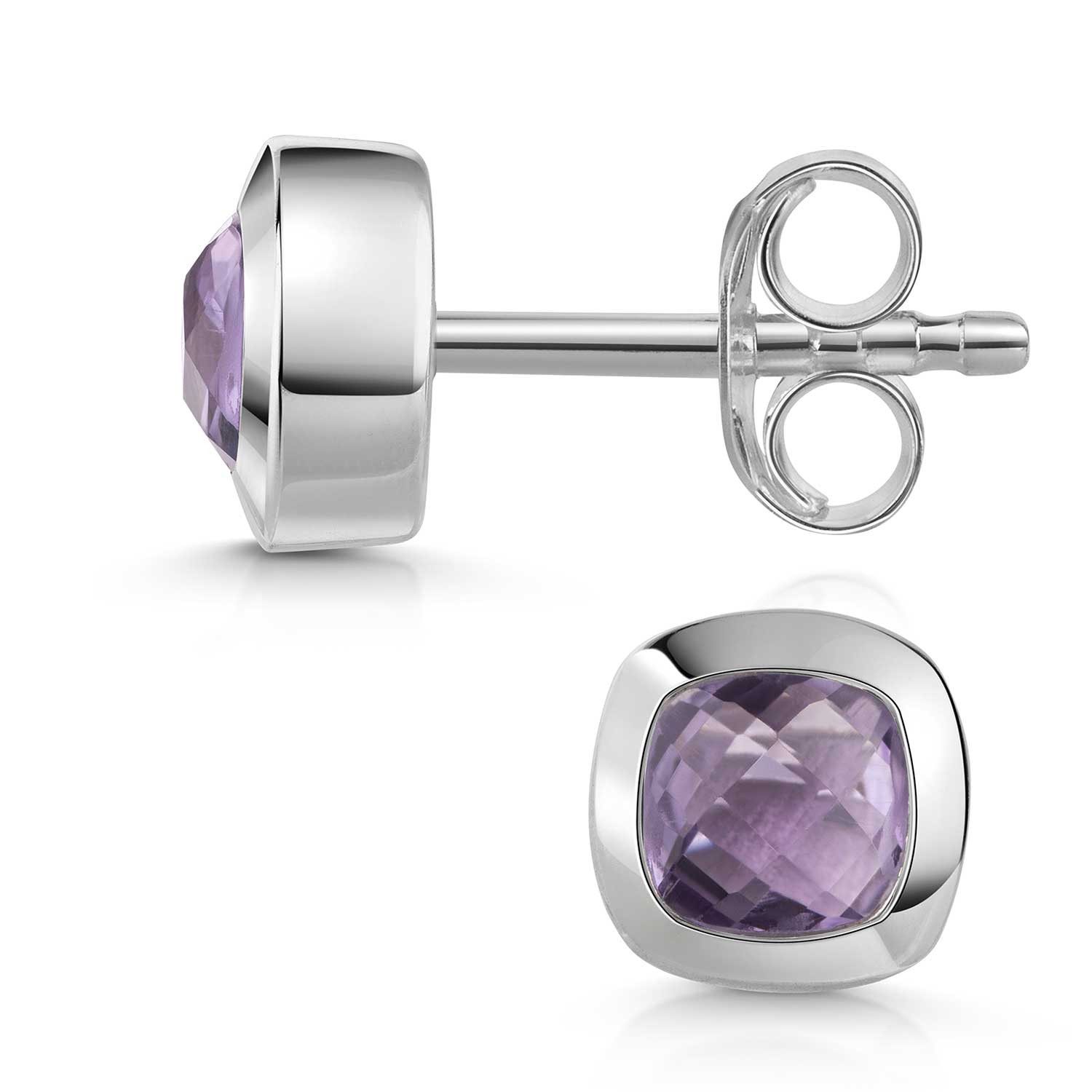 Paar Ohrstecker Edelstein Amethyst lila facettiert quadratisch SO-340