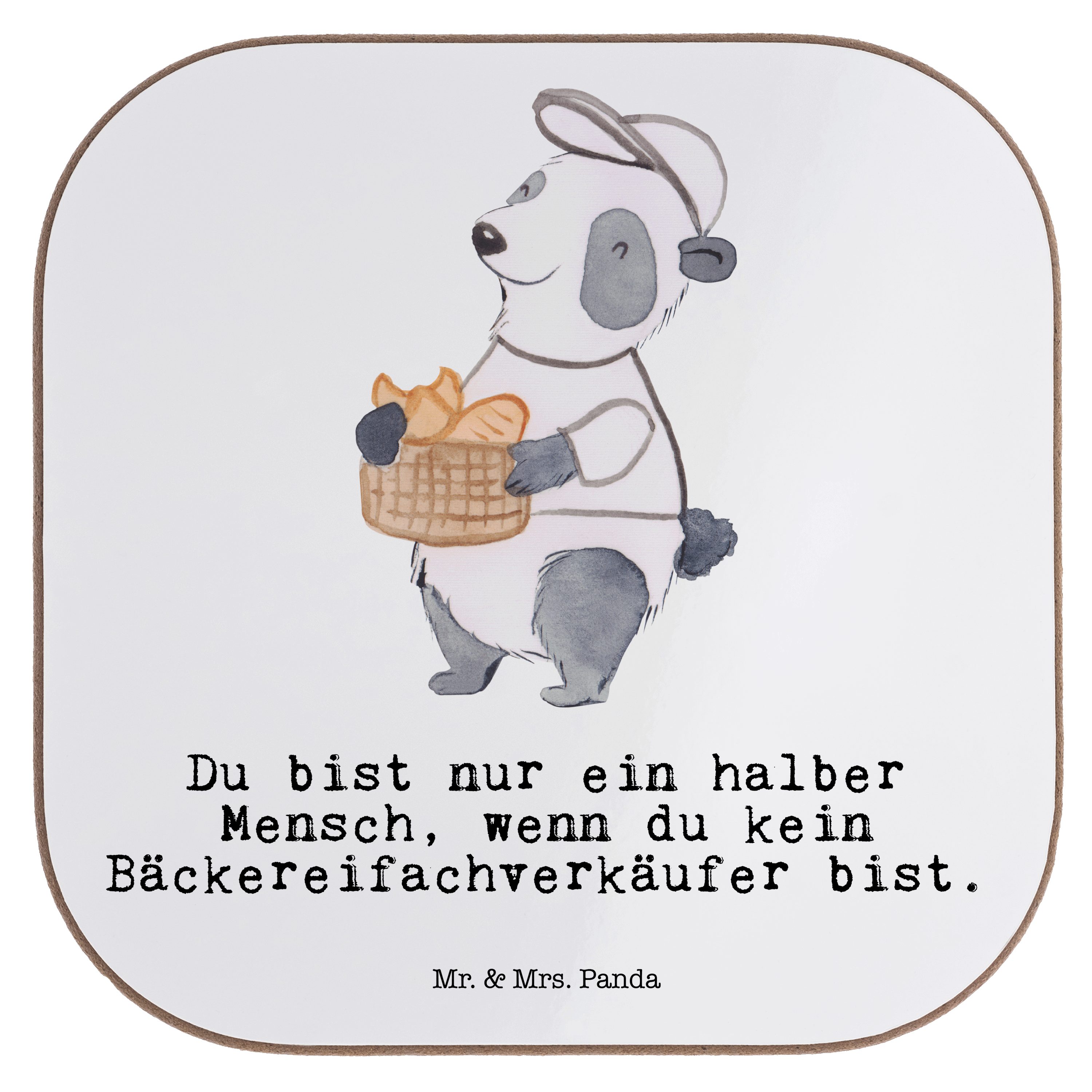 Mr. & Mrs. Panda Getränkeuntersetzer Bäckereifachverkäufer mit Herz - Weiß - Geschenk, Getränkeuntersetzer, 1-tlg.