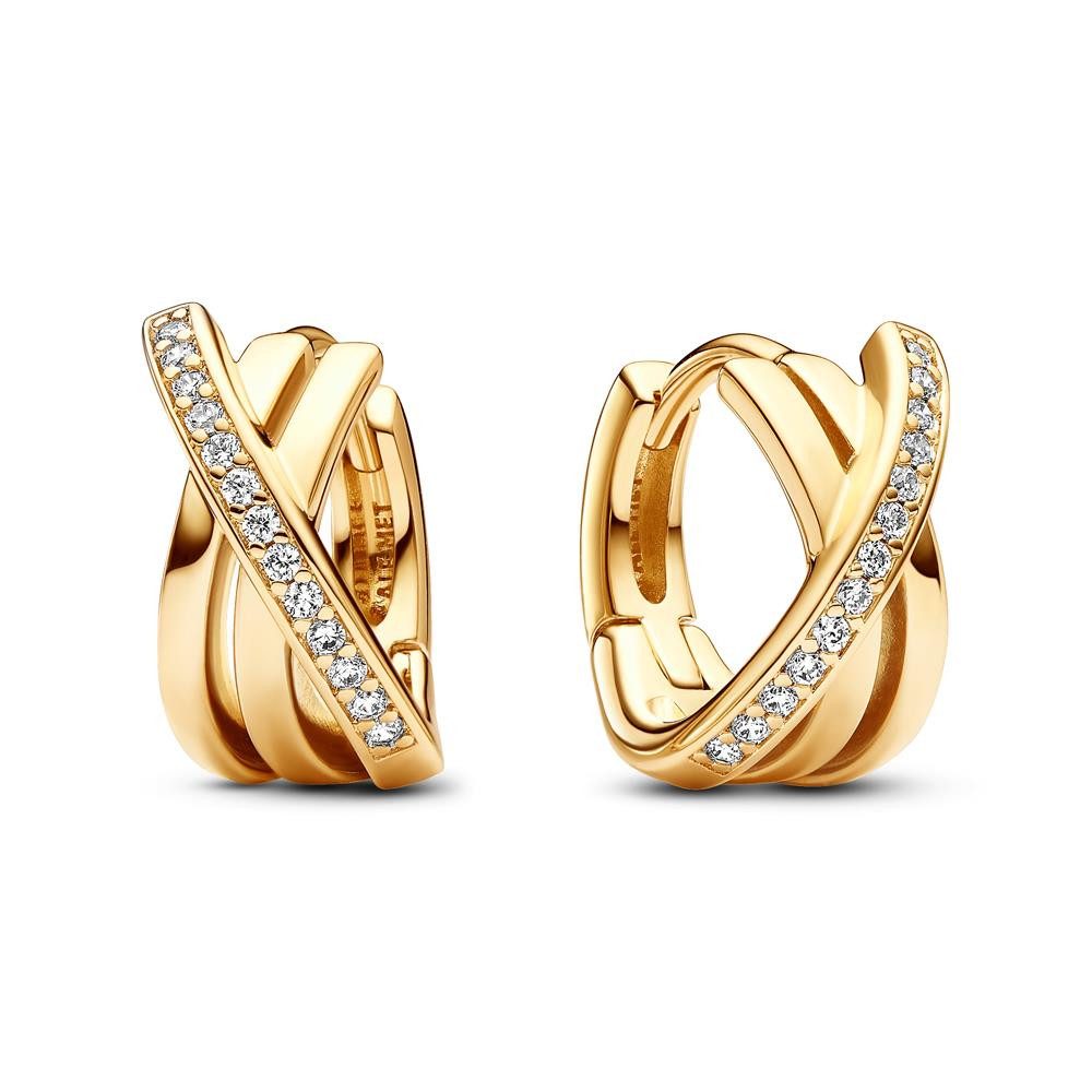Paar Creolen Signature Damen Creolen von PANDORA mit Zirkonia, IP Gold