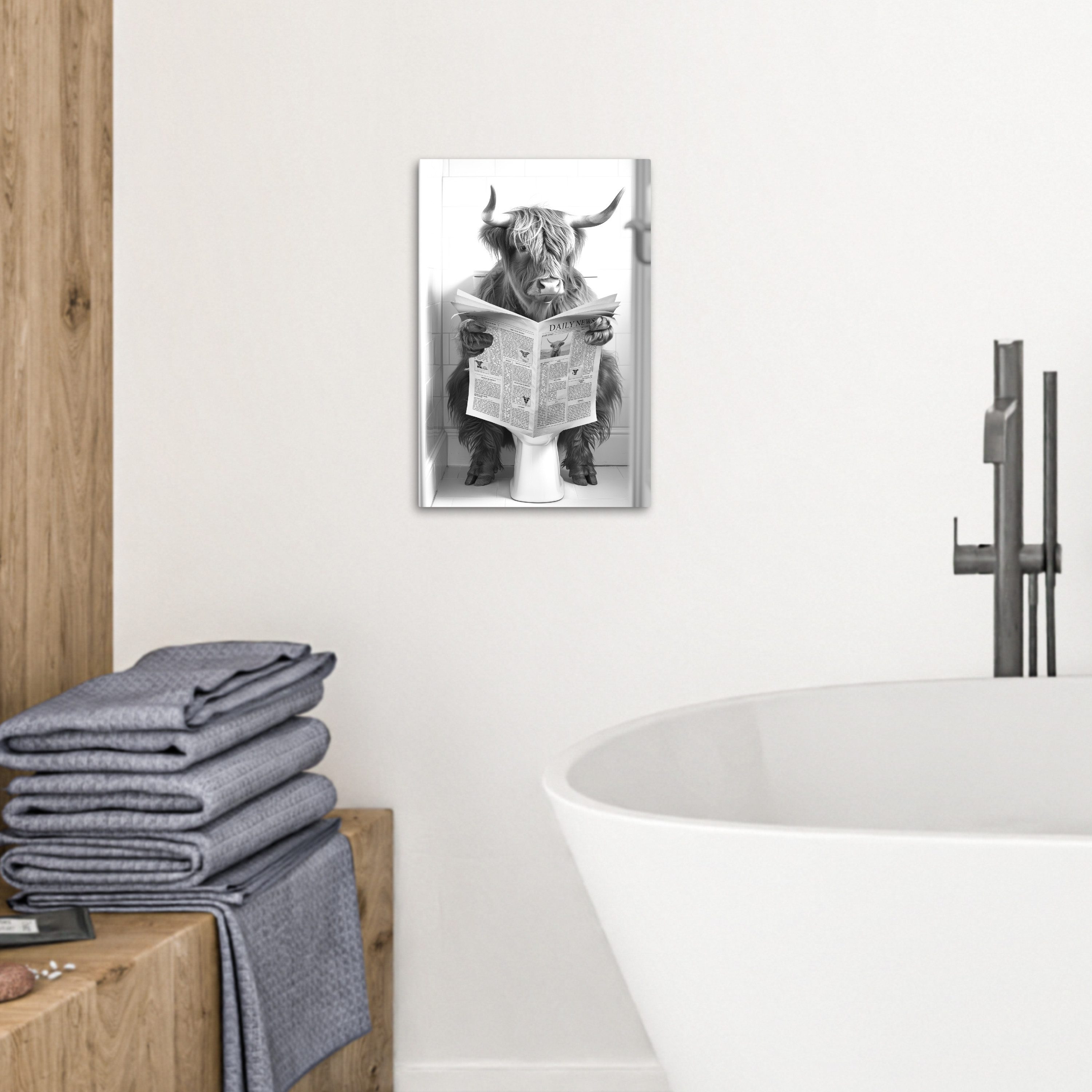 OneMillionCanvasses® Leinwandbild Schottischer Hochländer - Tier - Zeitung - WC, Fotodruck (1 St), Bilder für Badezimmer, Bad und Toiletten Deko, Bild WC 30x20  – Bild 3 von 5