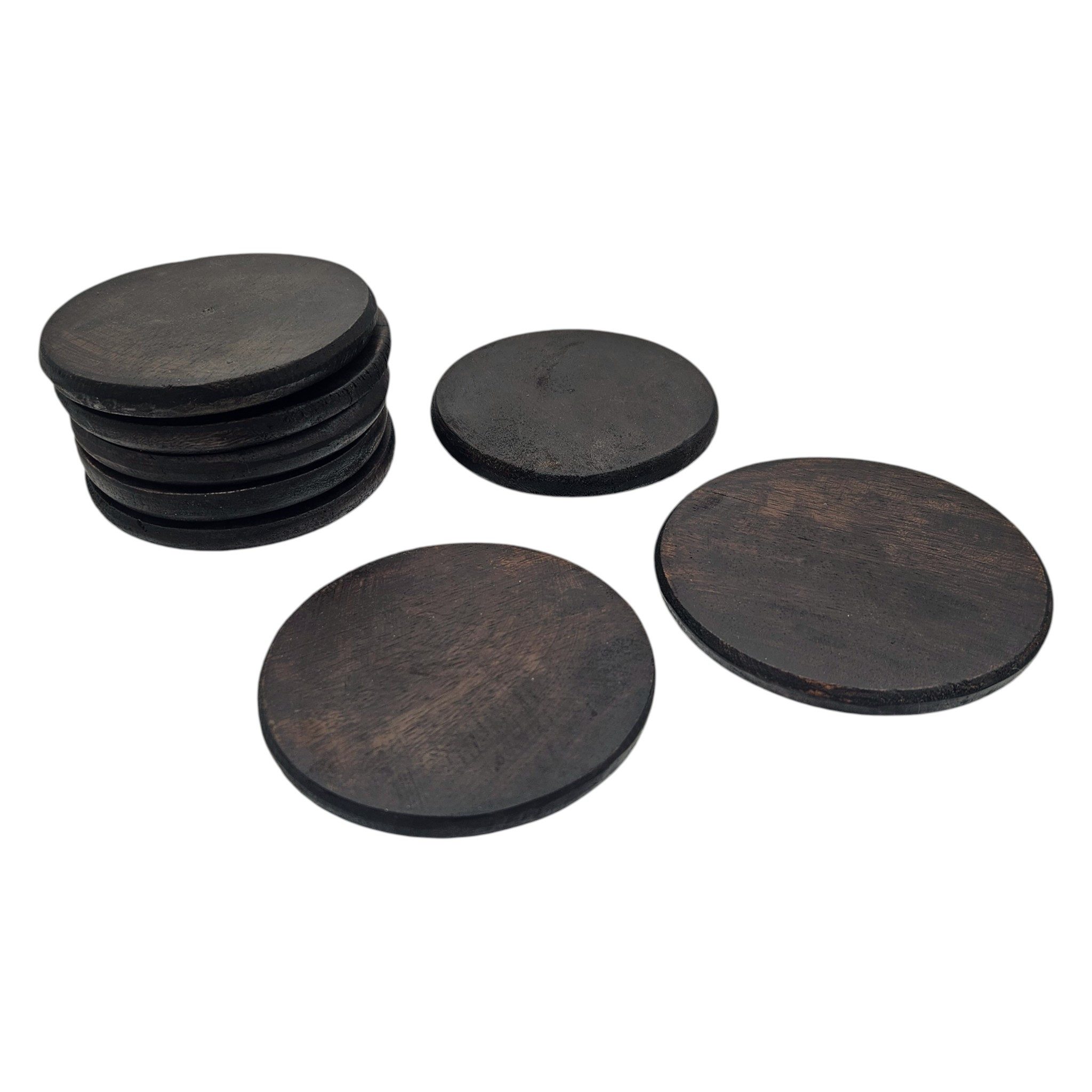 Meinposten Glasuntersetzer Teakholz Untersetzer rund 10 cm 8er Set – für Getränke & Raclette, Spar-Set, 8-tlg.