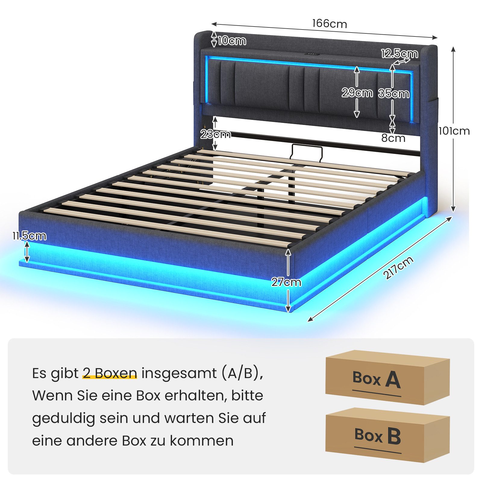 KIMENICH Polsterbett Hydraulisches Bett, Jugendbett mit LED Beleuchtung und günstig online kaufen
