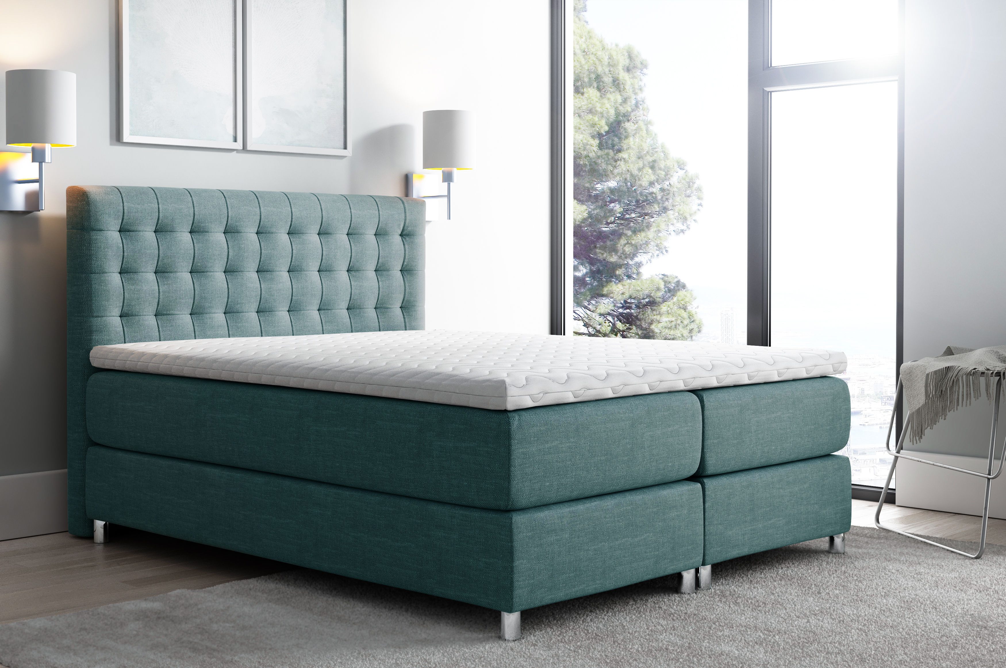 MF Design Boxspringbett Boxspringbett PRIMO mit Topper aus Pocketfederkern und INARI-Bezug, Vorhanden