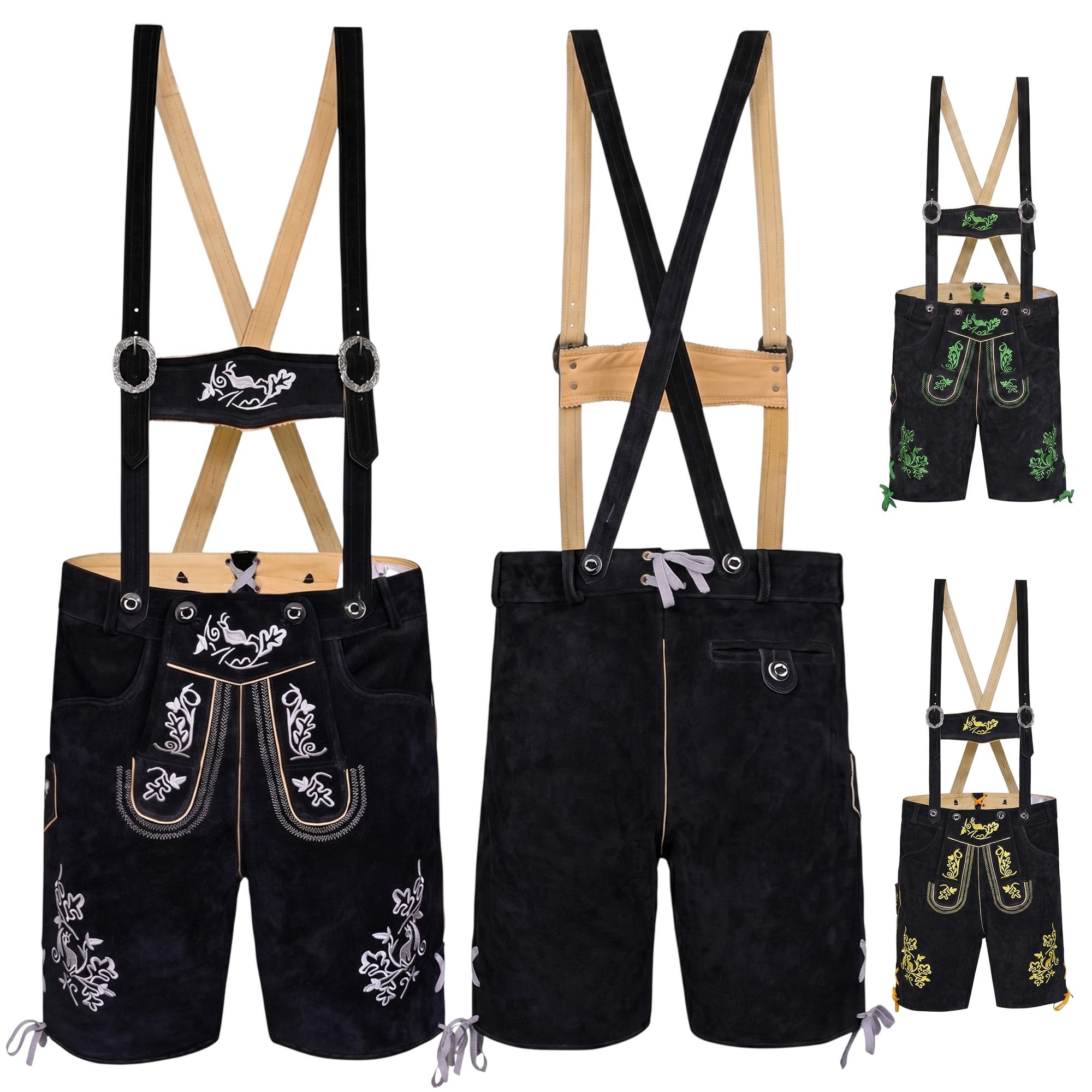 German Wear Trachtenlederhose GW721 kurze Trachten Lederhose mit Hosenträger Trachtenhose Schwarz